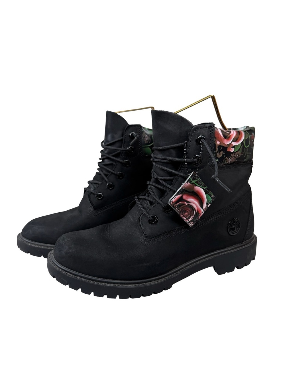 Timberland Heritage 6-Inch Premium Waterproof Black Floral Nubuck Boots Sz. 8.5